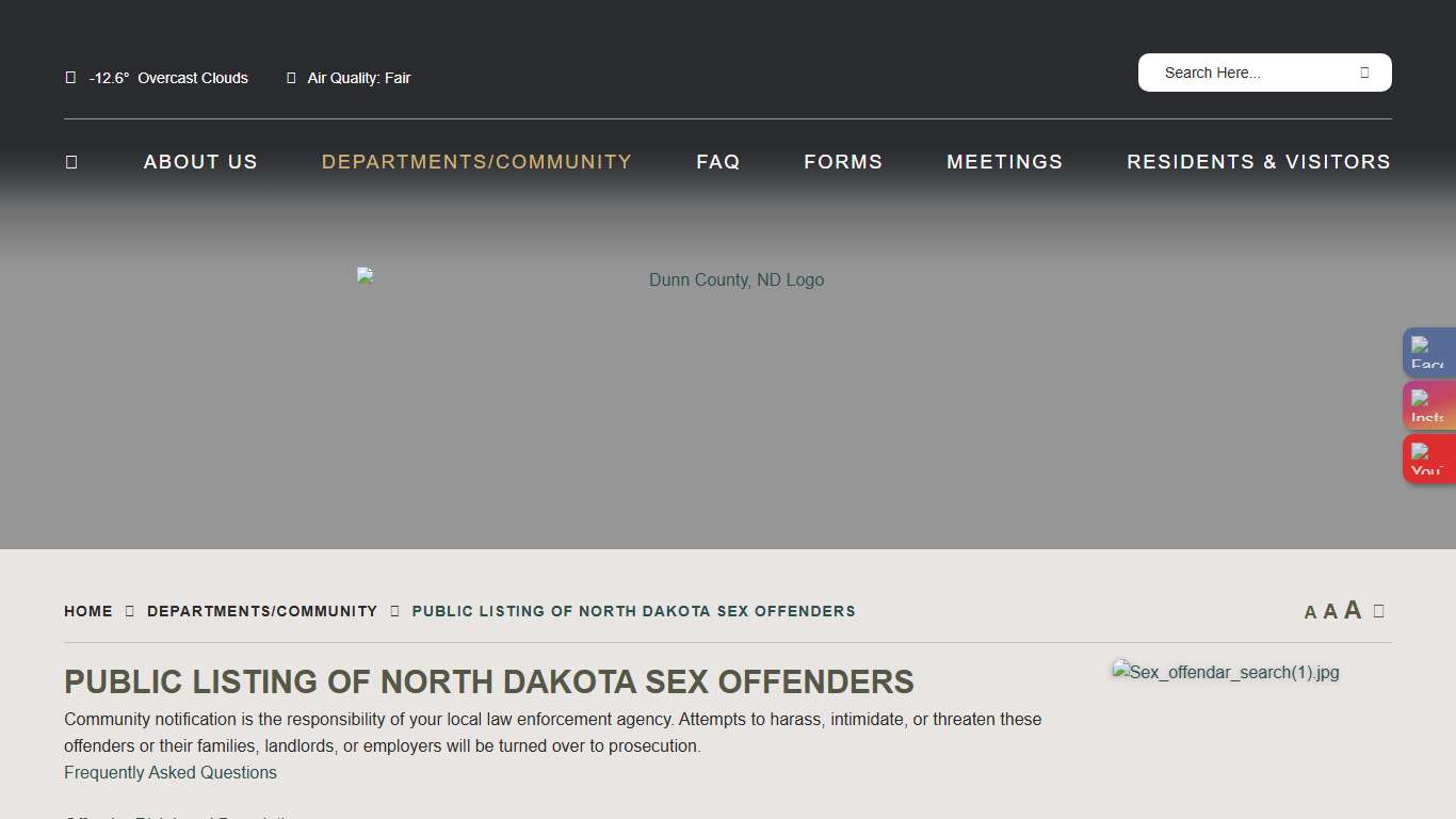 Public Listing of North Dakota Sex Offenders - Sheriff's Office - Dunn County, ND